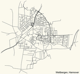 Obraz premium Black simple detailed street roads map on vintage beige background of the quarter Wettbergen borough district of Hanover, Germany
