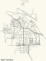 Black simple detailed street roads map on vintage beige background of the quarter Ahlem borough district of Hanover, Germany
