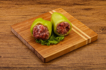 Raw stuffed bell pepper with meat