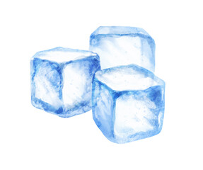 Watercolor isolated illustration of ice cubes