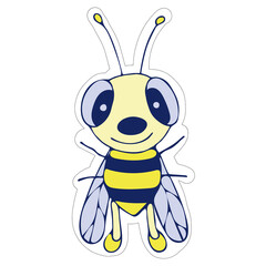 Hand-drawn Cute Bee Sticker. Isolated Bee on White Background.