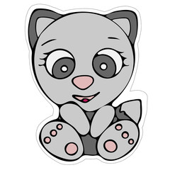 Hand-drawn Cute Cat Sticker. Isolated Cat on White Background.
