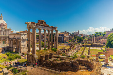 Fototapeta na wymiar The Roman Forum or Forum Romanum in the center of Rome, Italy.