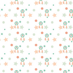 cute lion and stars seamless repeat pattern