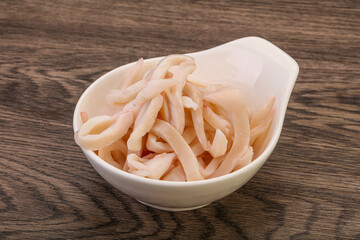 Marinated squid slices in the bowl