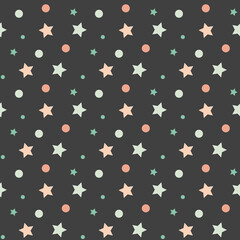 stars and polka dots confetti with grey background seamless repeat pattern