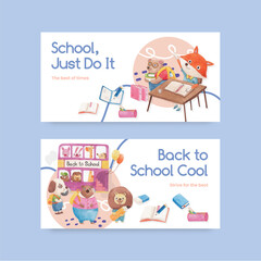 Obraz premium Twitter template with back to school concept,watercolor style