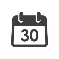 Icono plano con número 30 en calendario sencillo en color gris