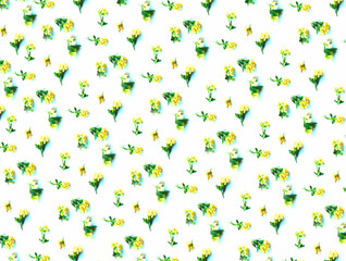 Patterned seamless pattern of small yellow flowers.