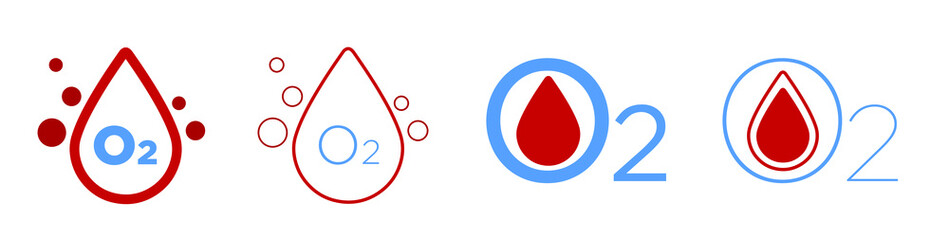 Blood oxygen saturation icons set. Modern flat design. O2. App. - obrazy, fototapety, plakaty