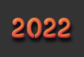 Matte orange 2022 balloon sign on black background.