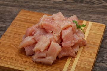 Raw diced chicken for cooking