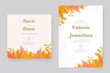Invitation template design with beautiful autumn leaves