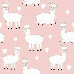 Vector illustration of Sweet Llama or alpaca and cactus. Seamless pattern of Hand draw llama. South america's llama illustration pattern for fabric, wallpaper, for kids goods. Cute Alpaca. © Luidmila Spot