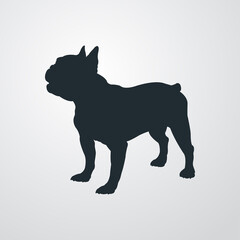 Razas de perro. Silueta de bulldog francés en fondo gris