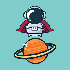
cute astronaut flying over the planet