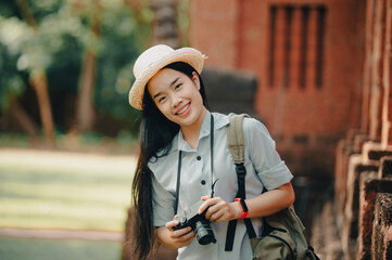 Asian women be smile with camera Travel Holiday Relaxation Concept