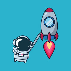 cute astronaut and rocket