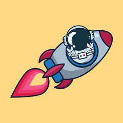 
cute astronaut flies on rocket