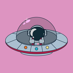 
cute astronaut flies on alien ship