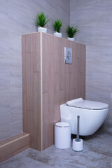 Hanging toilet on  wall background