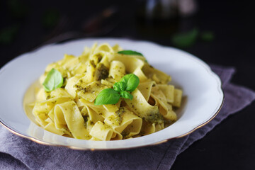 Tagliatelle pasta with pesto sauce