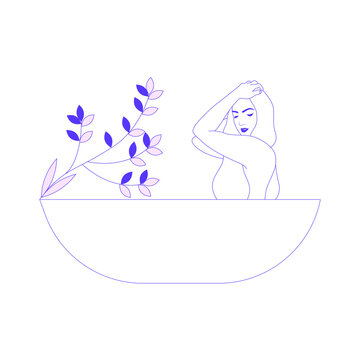 recommend clip art: Woman relaxing and bathing in bathtub Hand drawn line art vector stock illustration of girl in bathtub