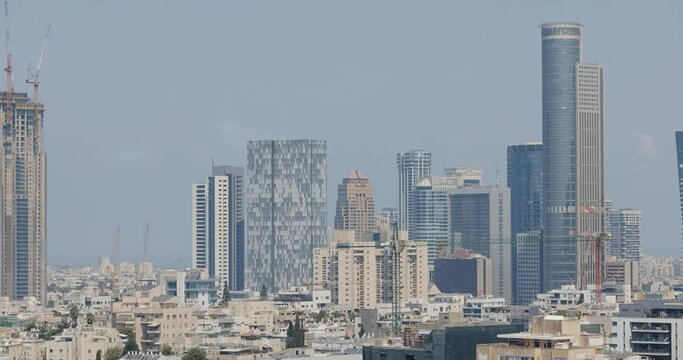 Tel Aviv  |Israel  - August 2021: Tel Aviv And Ramat Gan Skyline View At Day,  Aerial View,  Israel 