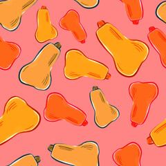Pumpkin seamless pattern isolated on pink. Vector illustration for textile, fabric, card, wrapping, scrapbooking