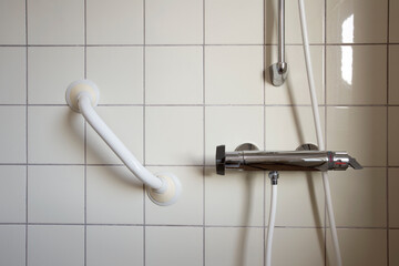 Shower and handrail,grab bar for elderly people at the bathroom in hospital or retirement home ,...