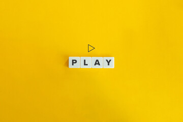 PLAY banner and concept. Block letters on bright orange background. Minimal aesthetics.