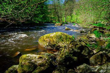 Hiking through Ilztal from Diessenstein to the Schneidermill in the Bavarian Forests Germany