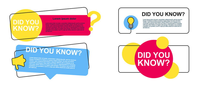 Did you know set. Bulb, horn ob white isolated background. Vector illustration concept.