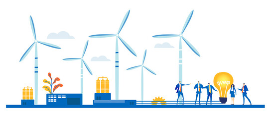 Business people calculating profit from alternative power generators, wind power generators. Alternative energy supply concept  © IRStone
