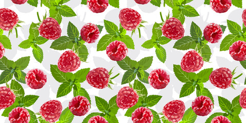 Raspberry and mint  seamless pattern
