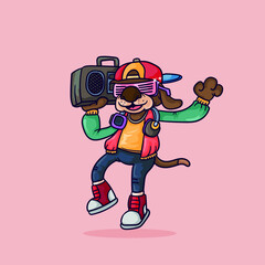 cute dog with glasses, hip-hop dance, shoulder tape