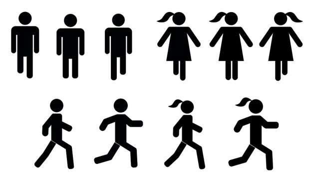 Vector image of people icons. Male and female icons run stand walk