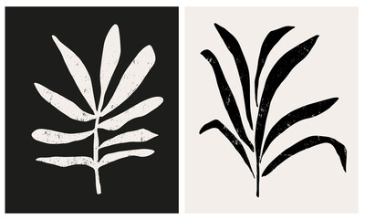Hand Drawn Floral Vector Illustrations with Grunge Beige and Black Twigs on a Light Brown and Black Background. Simple Infantile Style Abstract Modern Print. Minimalist Art ideal for Poster,Card.