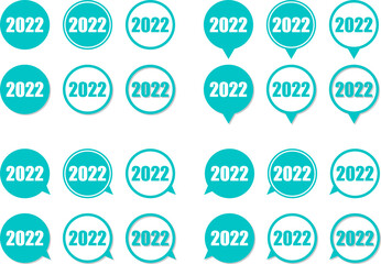 2022の数字が入った青緑色の円形スピーチバルーン　ベクターセット