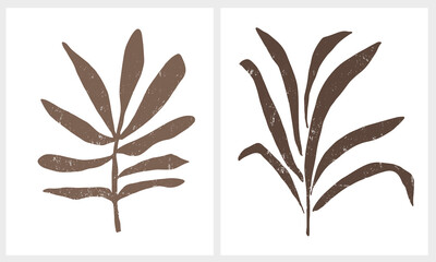 Fototapeta na wymiar Hand Drawn Floral Vector Illustrations with Grunge Brown Twigs on a White Background. Simple Infantile Style Abstract Modern Print. Minimalist Art ideal for Poster,Card, Decoration.