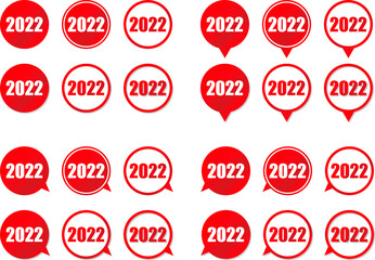 2022の数字が入った赤色グラデーションの円形スピーチバルーンセット