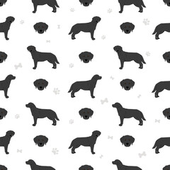 Labrador retriever dogs in different poses and coat colors seamless pattern