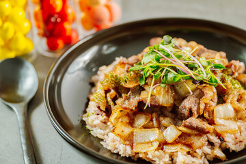 Korean style beef brisket rice 'chadolbag-i deopbab'