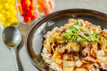 Korean style beef brisket rice 'chadolbag-i deopbab'