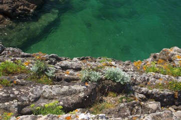 Grünes Wasser an der Smaragtküste in der Bretagne