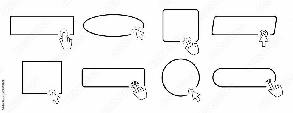 Poster with hand or mouse cursor. computer mouse cursor or hand pointer symbol. click here web button sign 