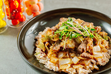 Korean style beef brisket rice 'chadolbag-i deopbab'