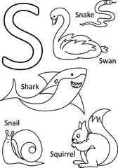 S animals names, Alphabet coloring for kids, Alphabet animals coloring page, ABC coloring, Preschool education