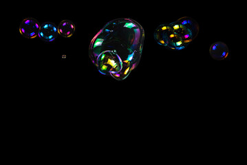 Soap bubbles isolated on a black background