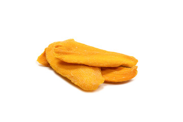 Dry tasty mango slices isolated on a white background.